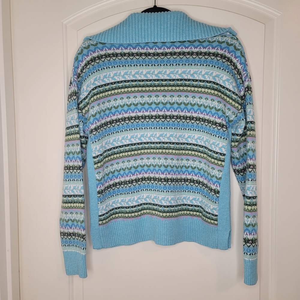 Talbots Light Blue Multi-Pattern V-Neck Sweater - Picture 2 of 6